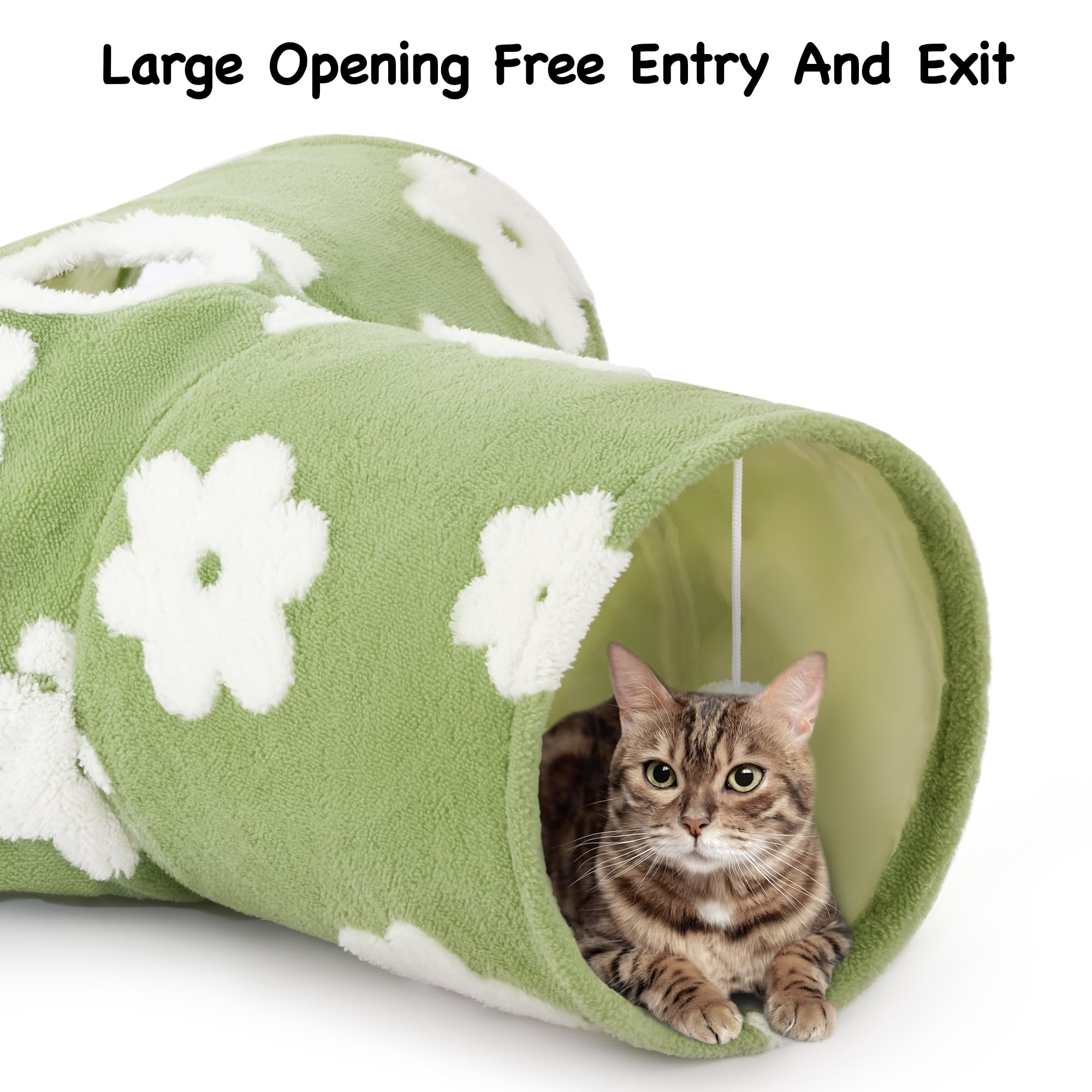 Tempcore Flannel Cat Tunnel with dangling ball exit for interactive play.