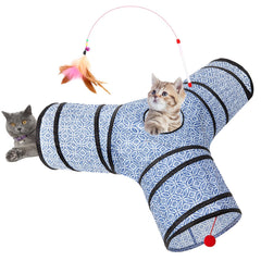 El tunel Tempcore para gatos con tres vías azul y moneda para juego
