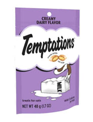 Temptations Creamy Dairy cat treat image showing crunchy outside and creamy inside for texture delight.