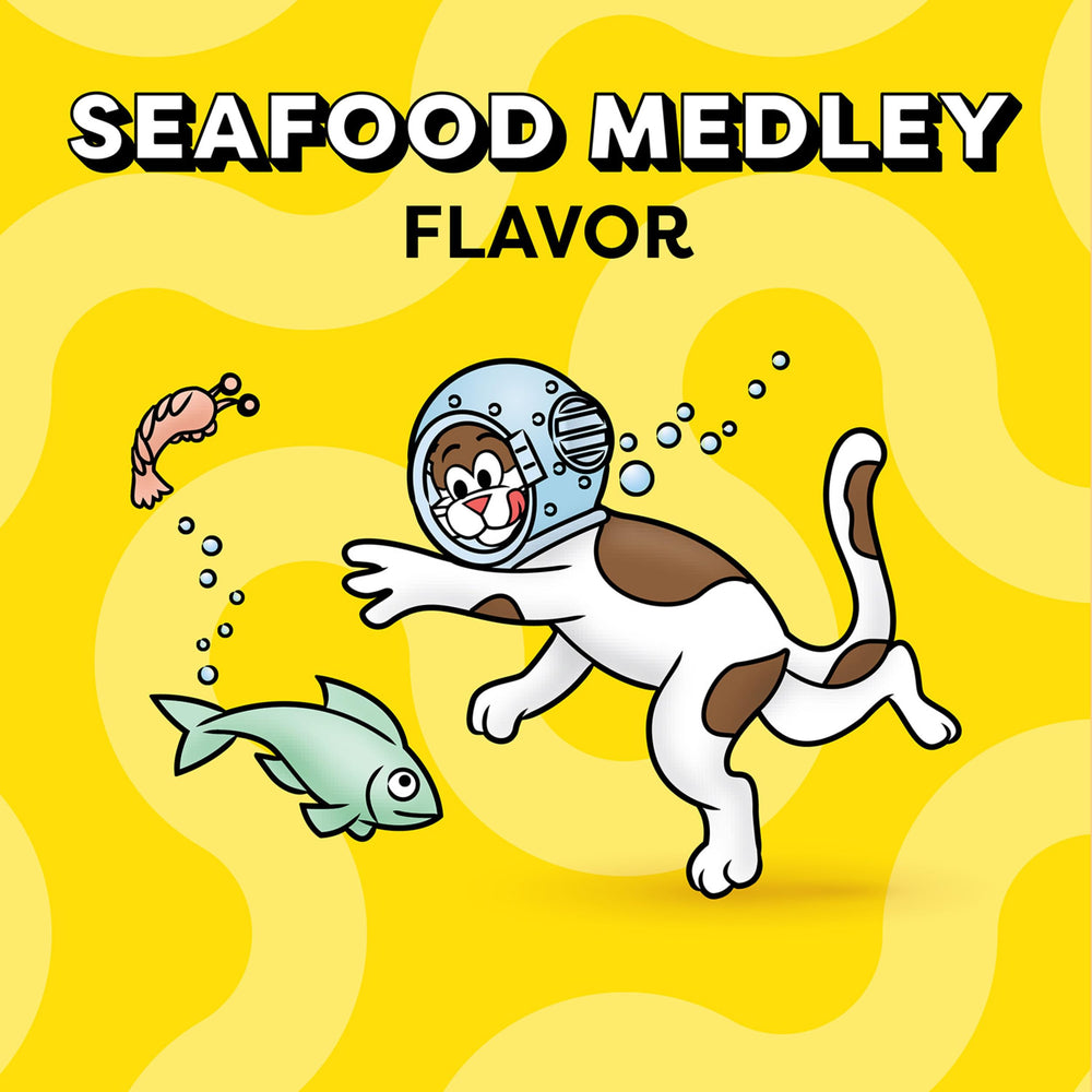 Temptations Seafood Medley cat-reward-snack highlighting a tempting treat for pets.
