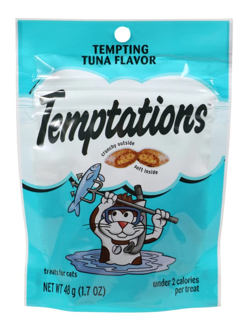 Temptations Tempting Tuna treat bag-front view, convenient 1.7 oz pack for on-the-go rewards.