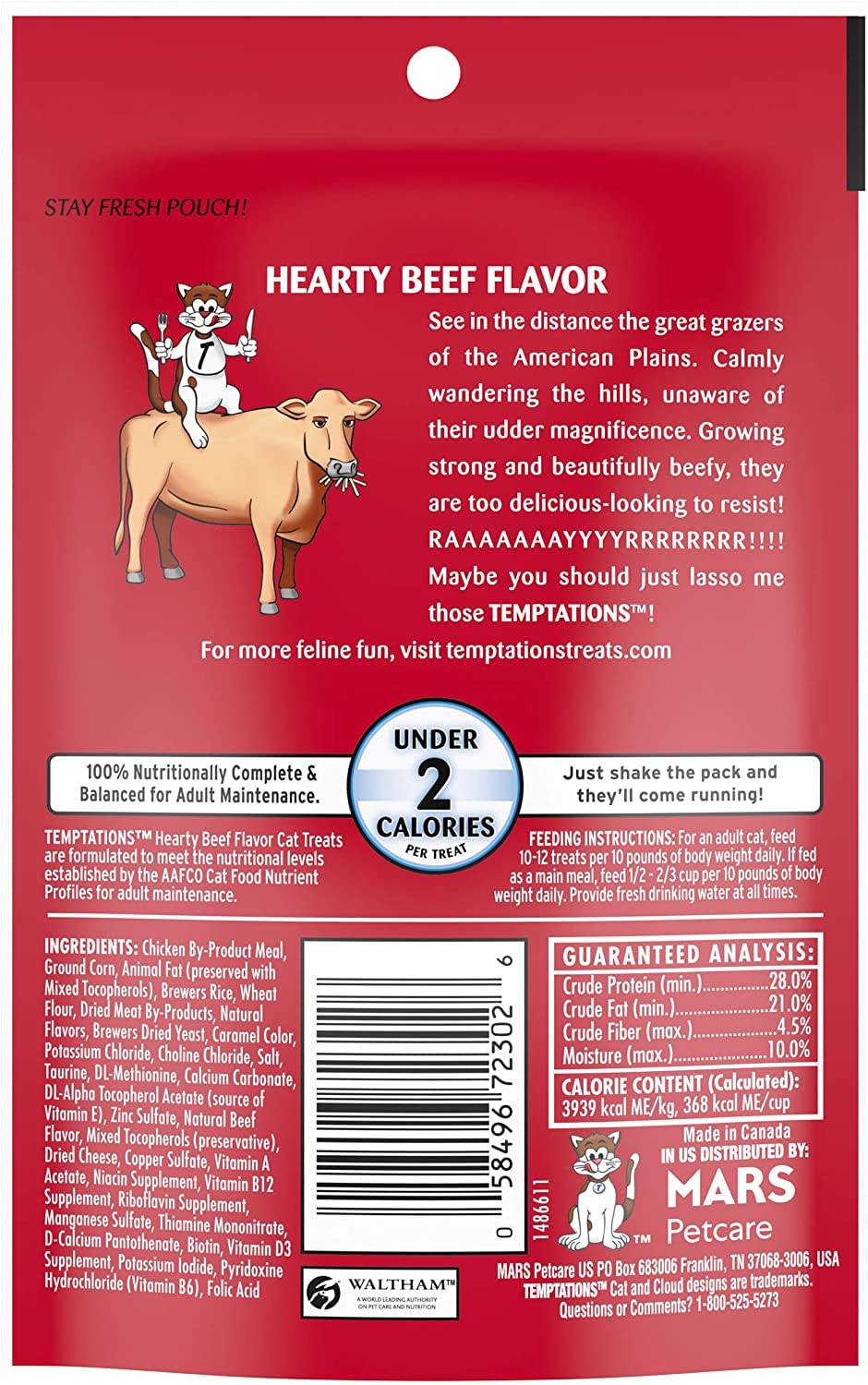 Temptations variety-pack beef 3oz bag—protein crunch and smooth center for rewards.