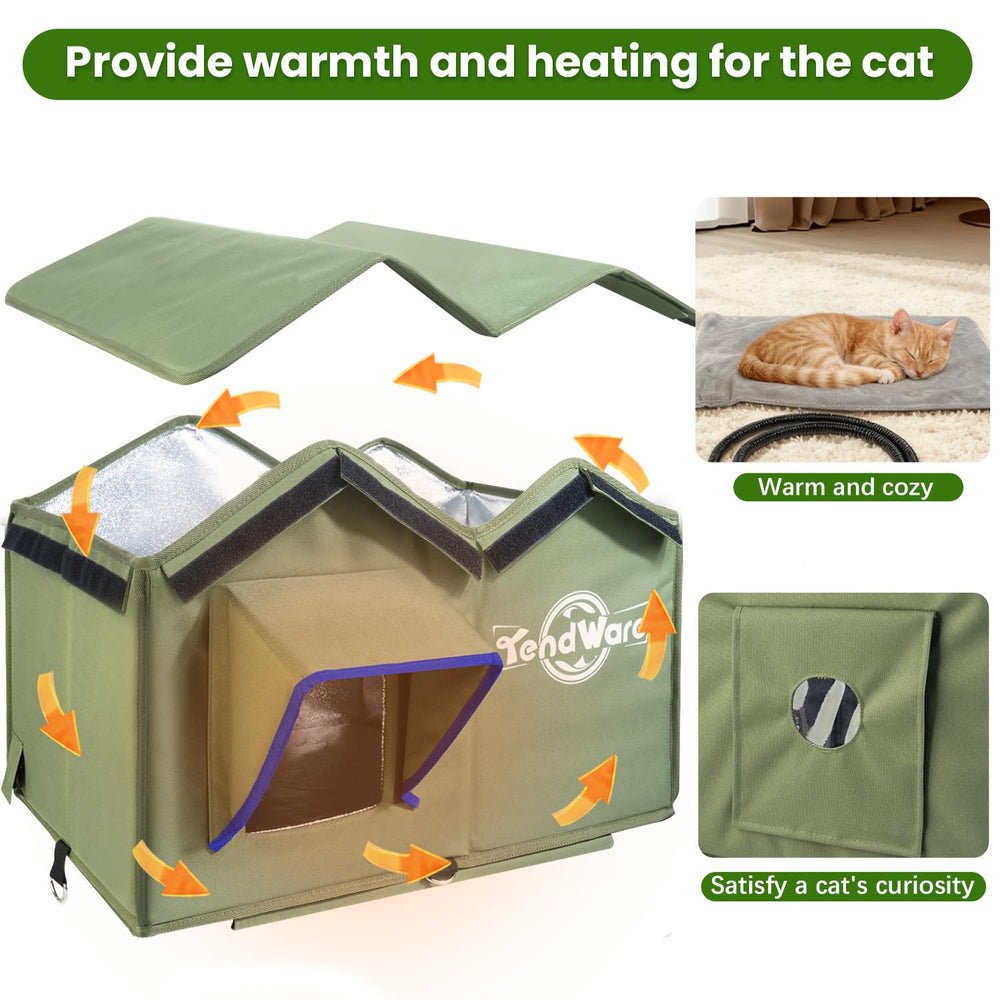 TENDWARE cat house blue-edge-eaves uses color to attract feral cats for easier shelter discovery.