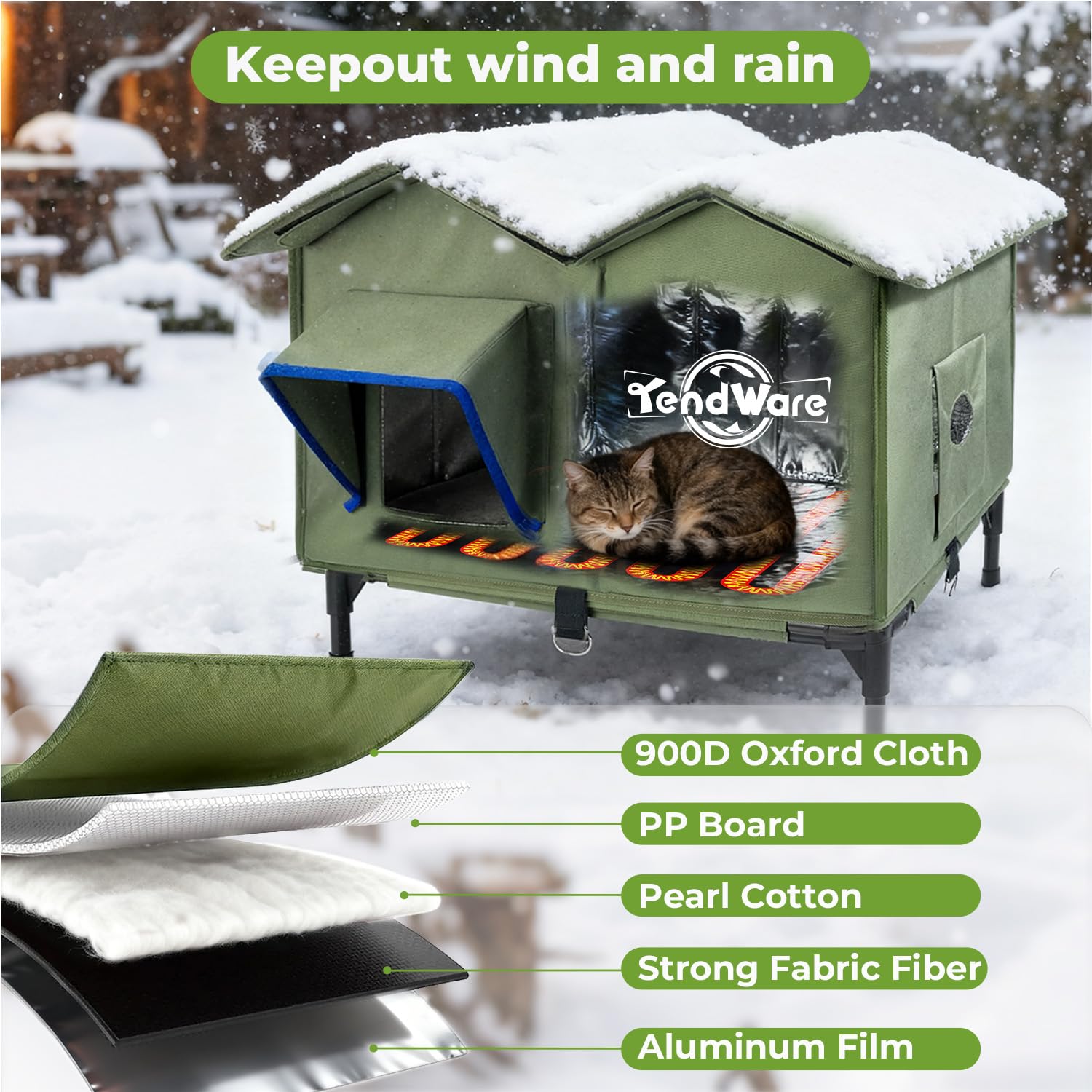 TENDWARE cat house door-flaps-thermal-insulation offers wind protection and better warmth retention.
