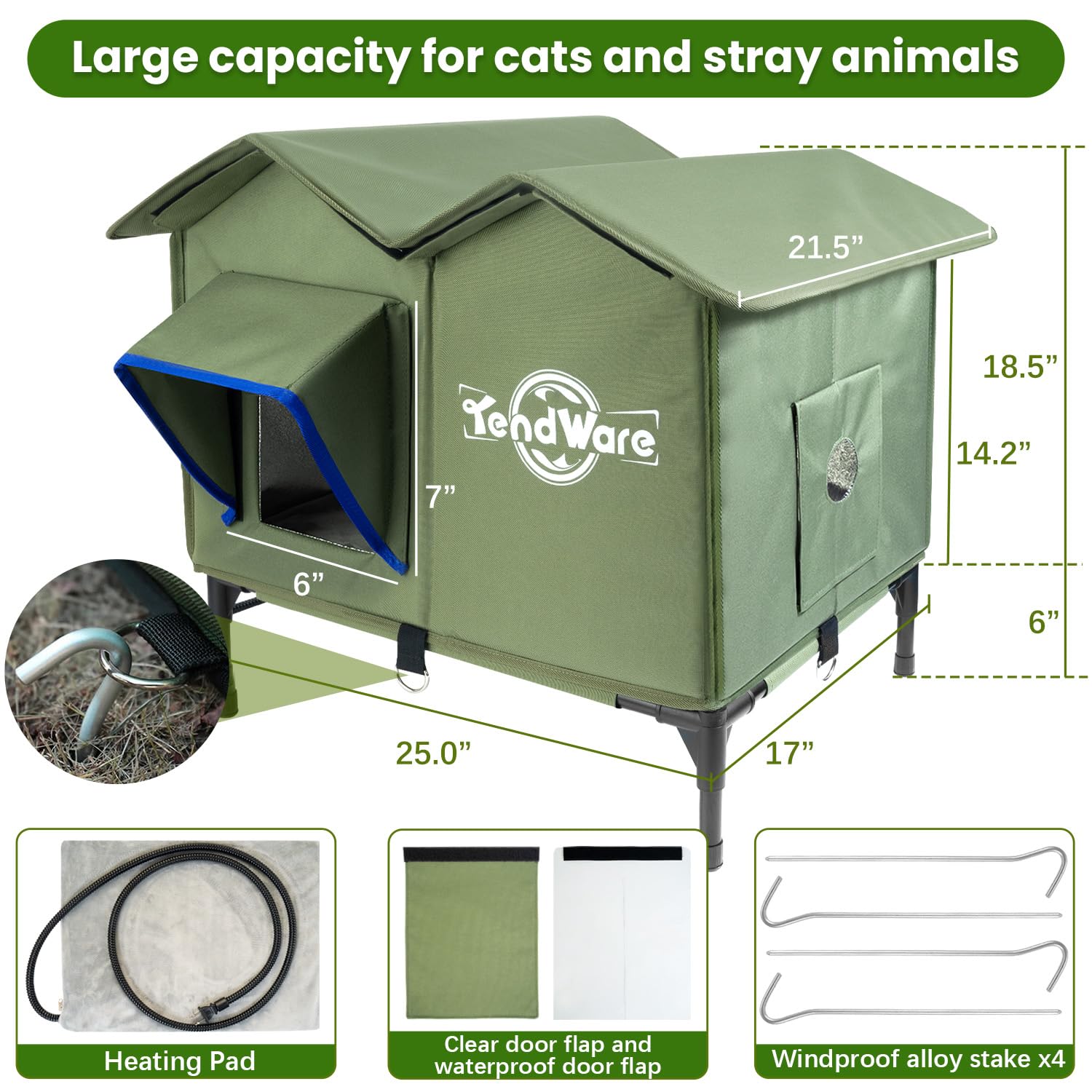 TENDWARE cat house waterproof-roof shields from rain and snow, keeping interior dry.