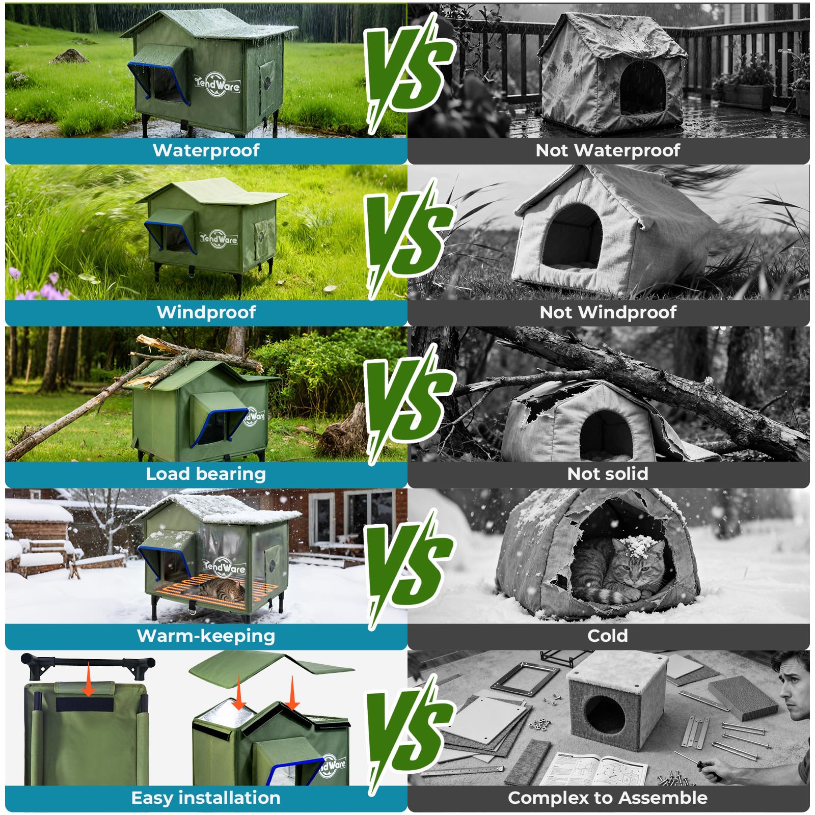 TENDWARE easy assembly image proves tool-free setup for indoors porches or yards.