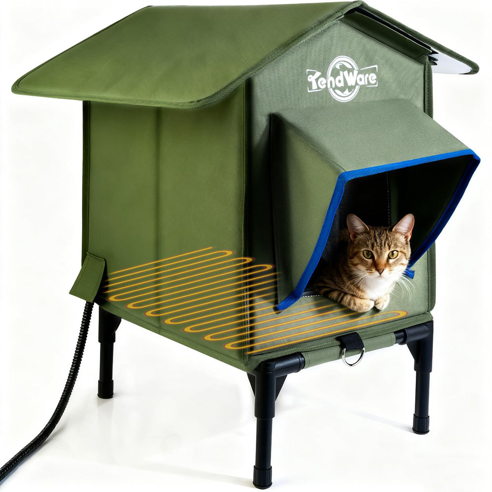 TENDWARE outdoor cat house elevated-base keeps shelter dry and warm for outdoor cats