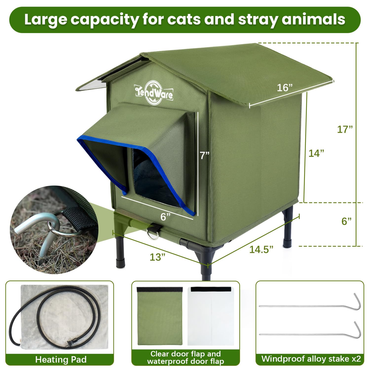 TENDWARE outdoor cat house peep-window allows quick checks without disturbing warmth