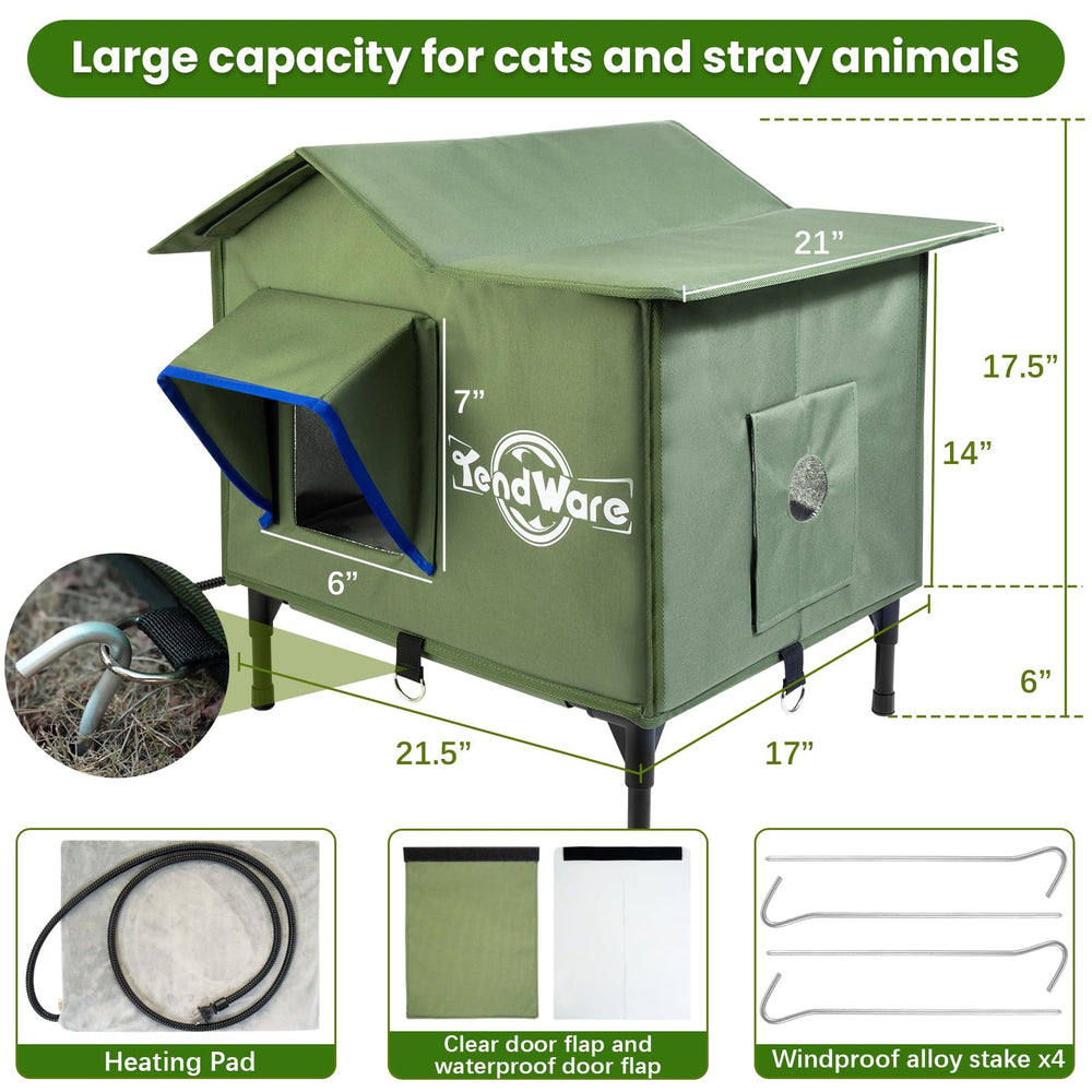 TENDWARE outdoor cat house triangular roof offers more space and easy cleaning.