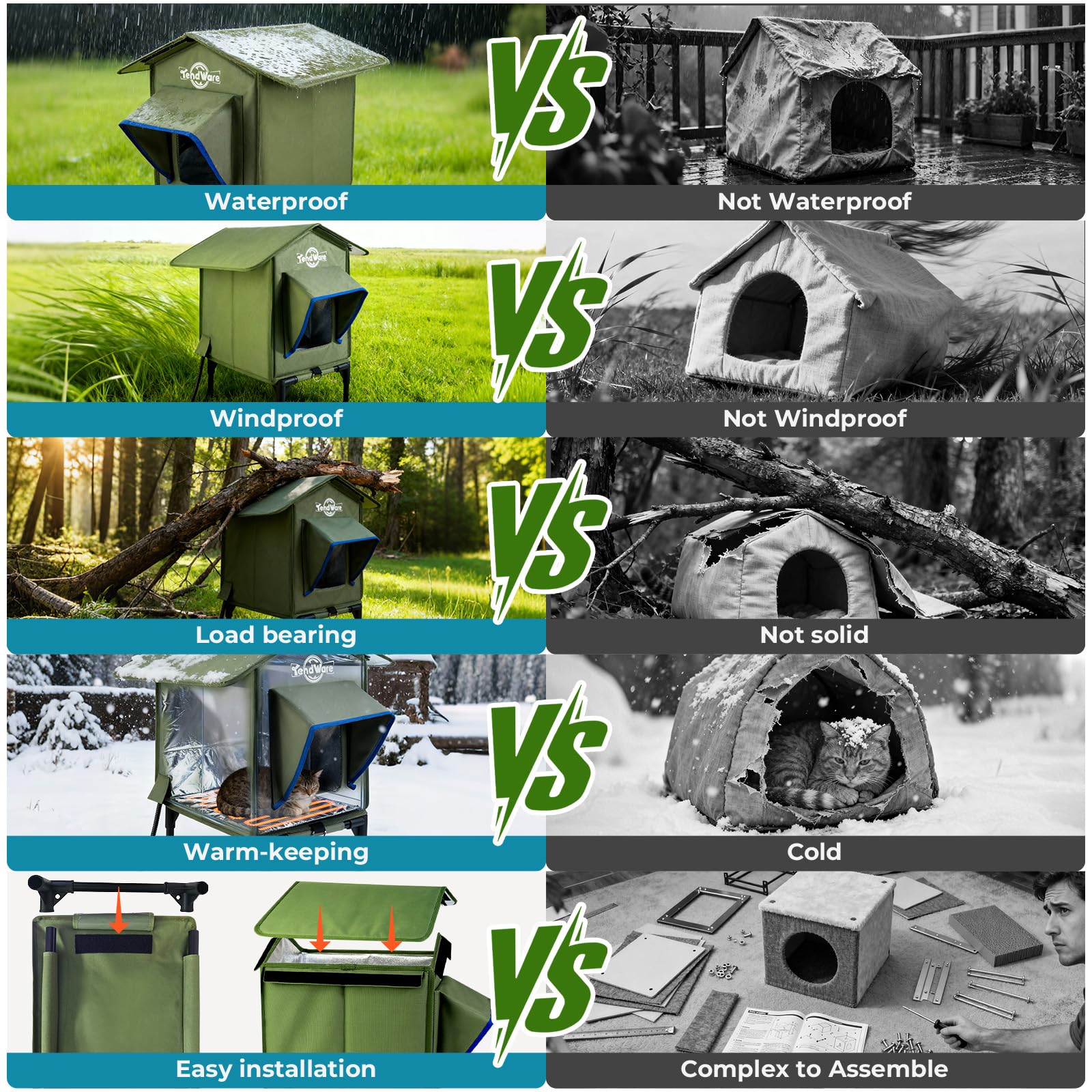 TENDWARE outdoor cat house waterproof-materials guard against rain and damp