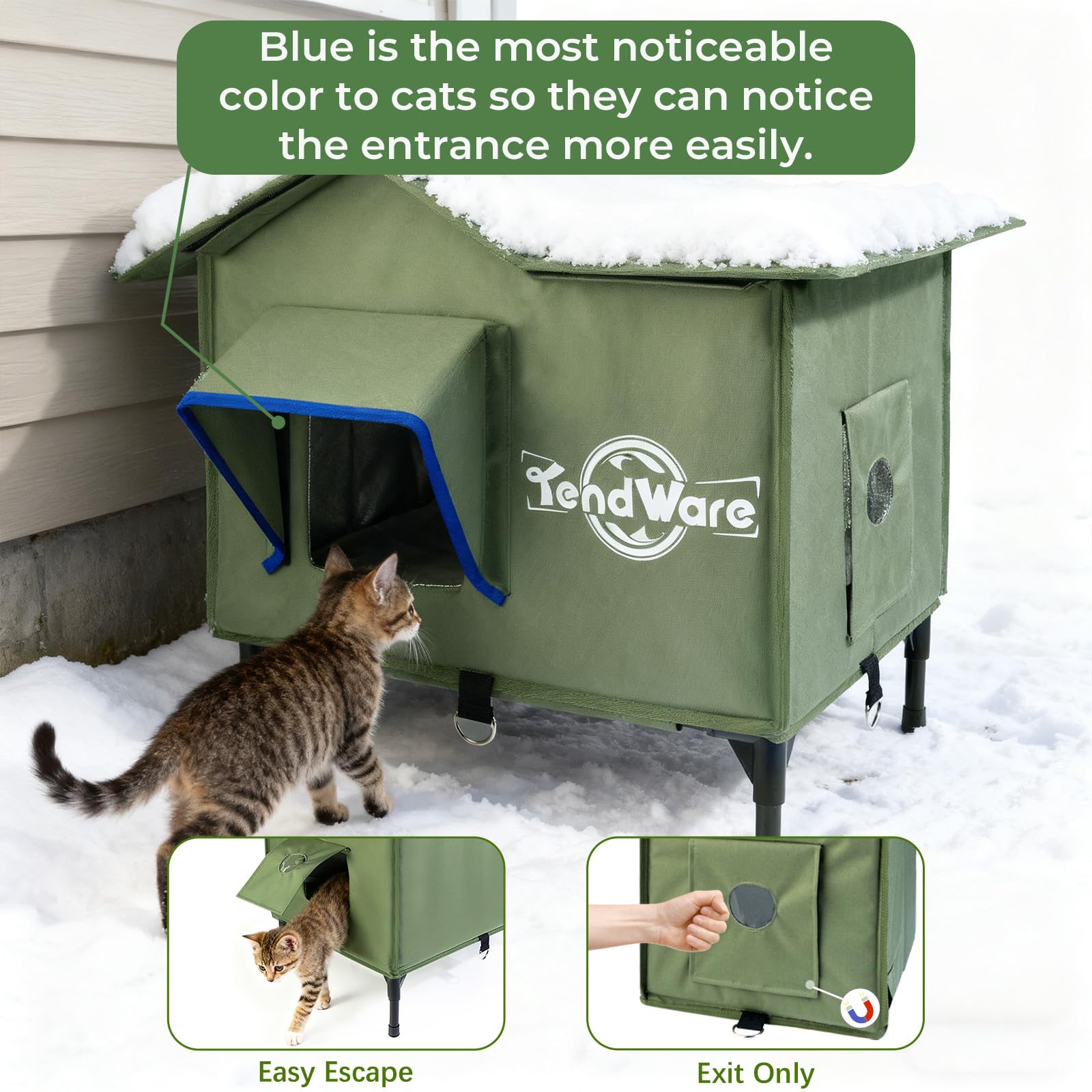 TENDWARE outdoor cat house waterproof 900D shows durable construction keeping the space dry.