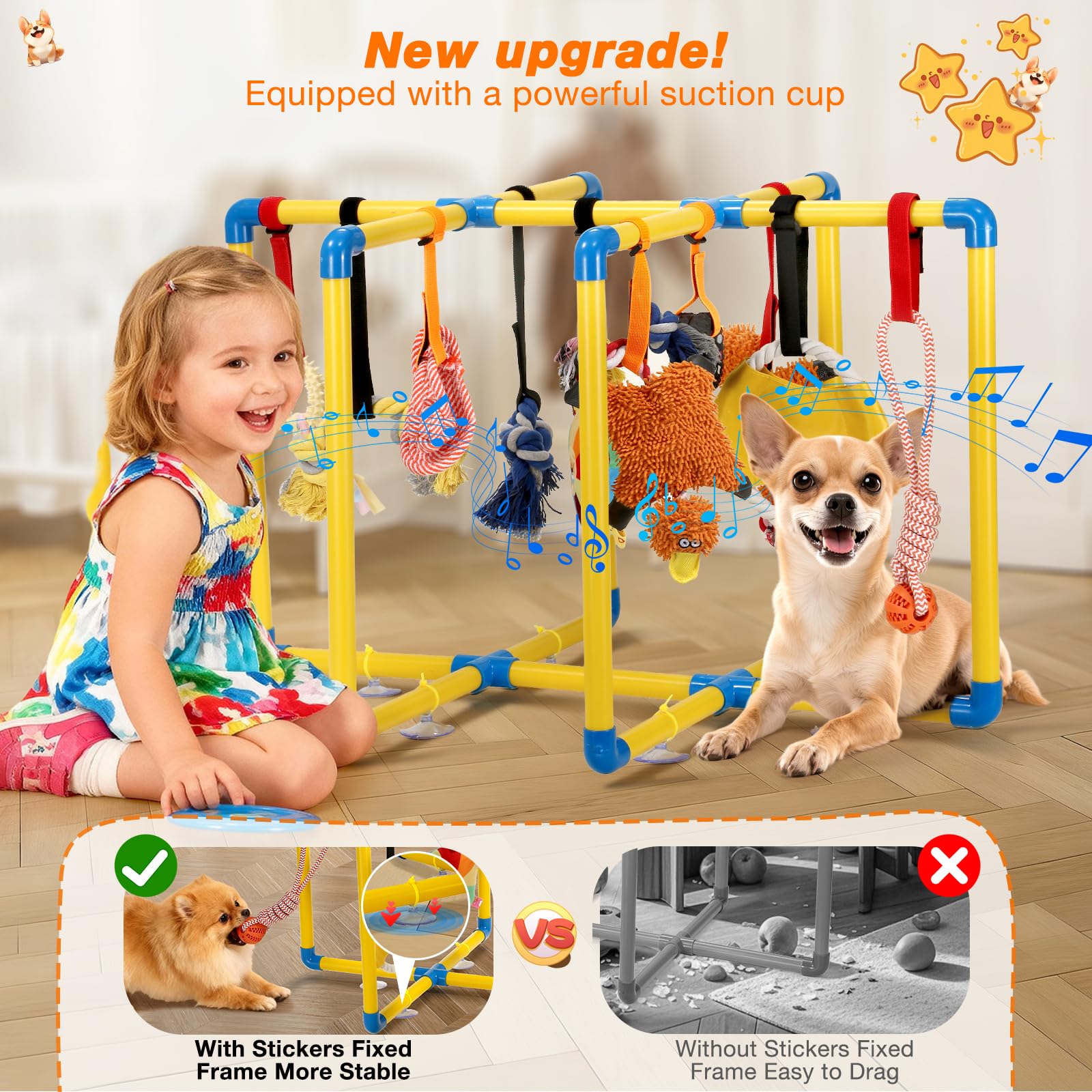 Tengantongda Puppy Play Gym with nine toys offers varied enrichment to satisfy curiosity.