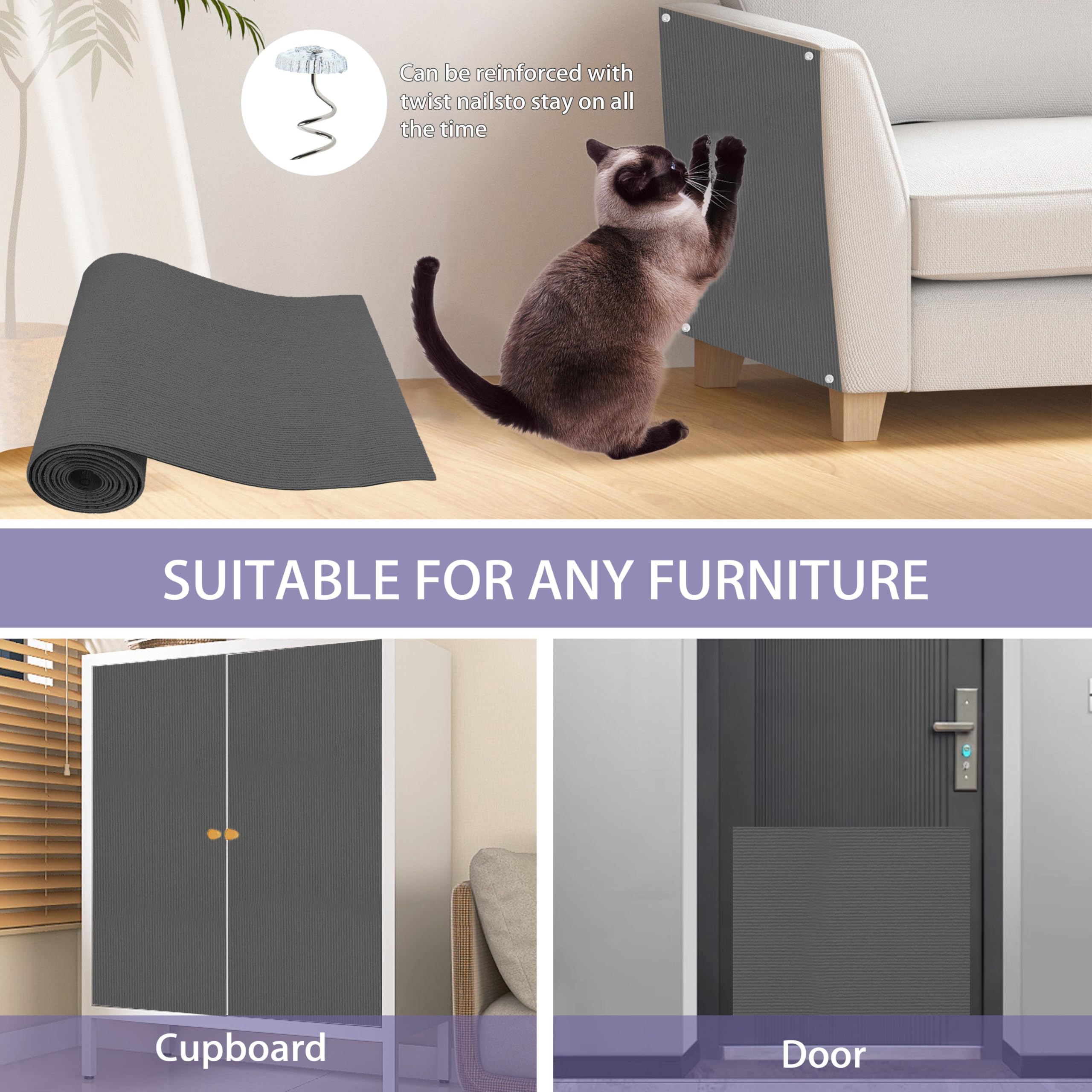 TENGYYY Cat Scratch Furniture Protector Mat cut-to-fit in corners demonstrates versatility.