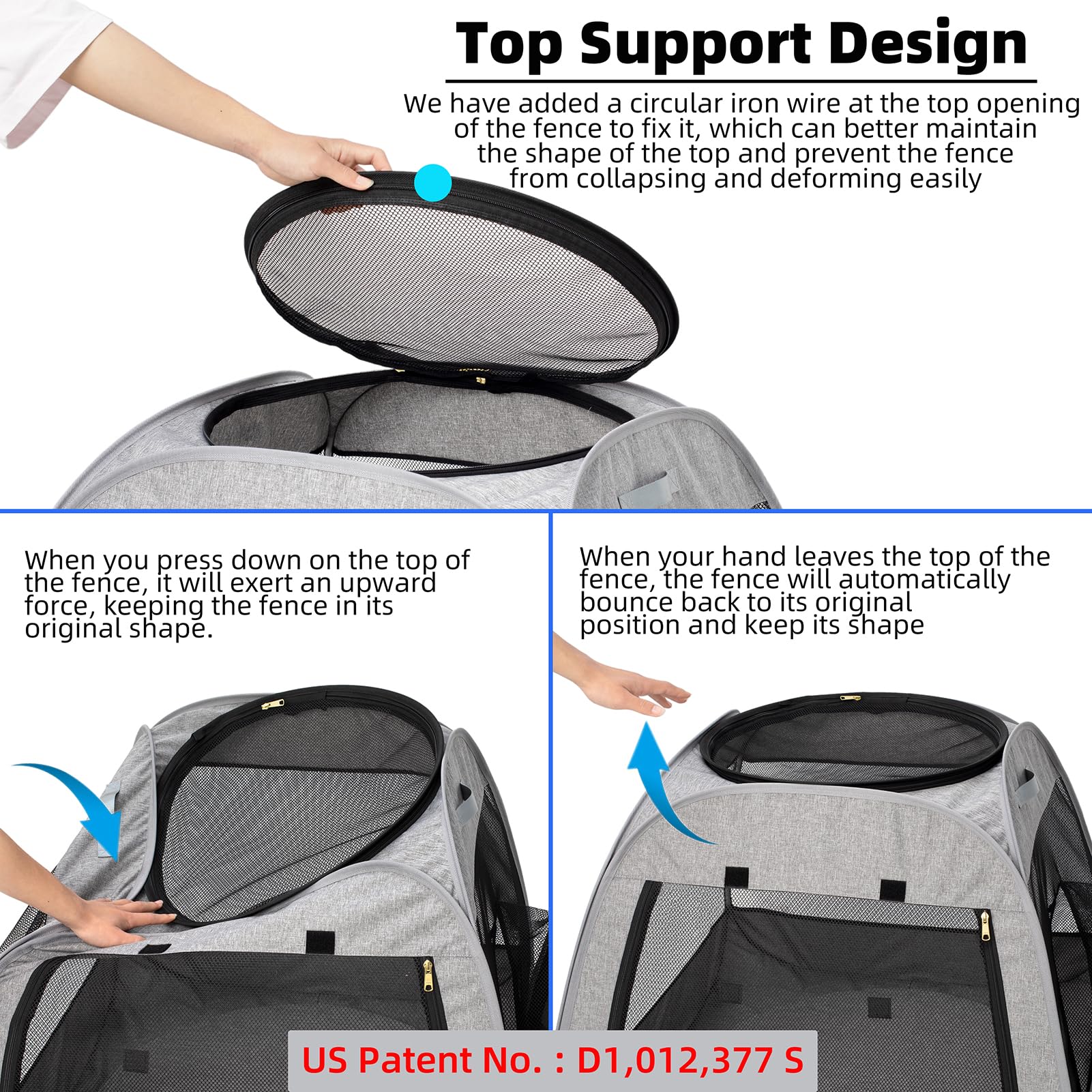 Tenrai playpen top zipper access enables quick extra water or toys.