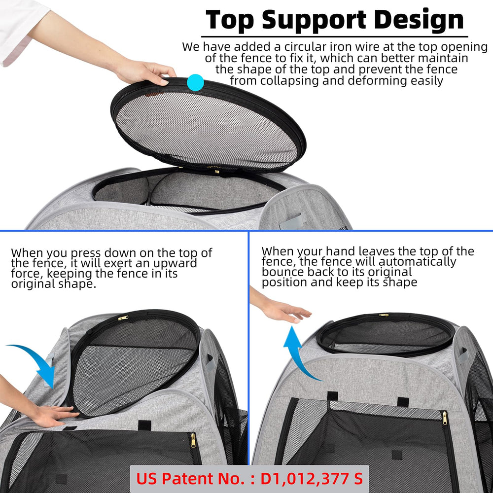 Tenrai playpen top zipper access enables quick extra water or toys.