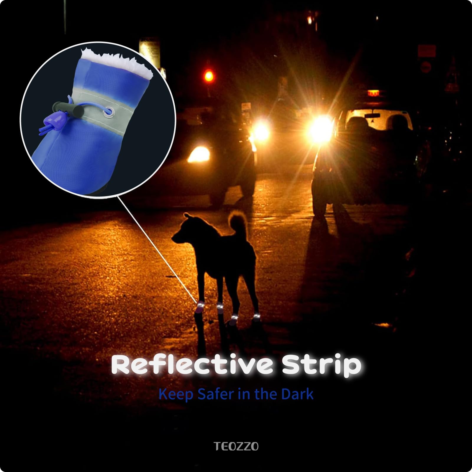 TEOZZO size 6 boot for small to medium dogs shown with measurement cue.
