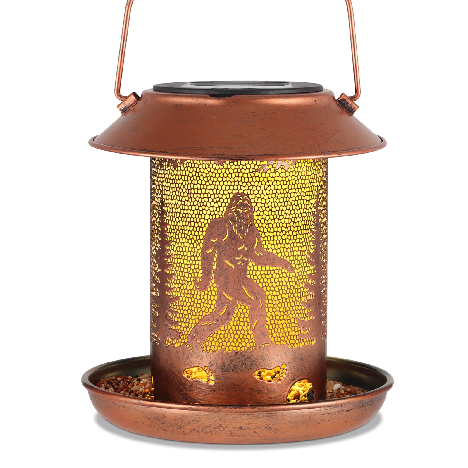 Tepaken Sasquatch bird feeder lantern hanging enhances garden charm and invites birds.