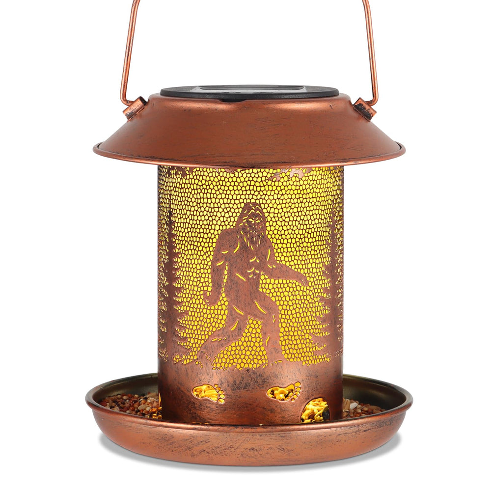 Tepaken Sasquatch bird feeder lantern hanging enhances garden charm and invites birds.