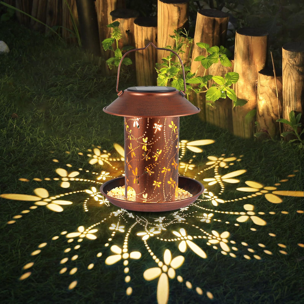 Tepaken outdoor metal bird feeder hung on a tree adds decorative charm.