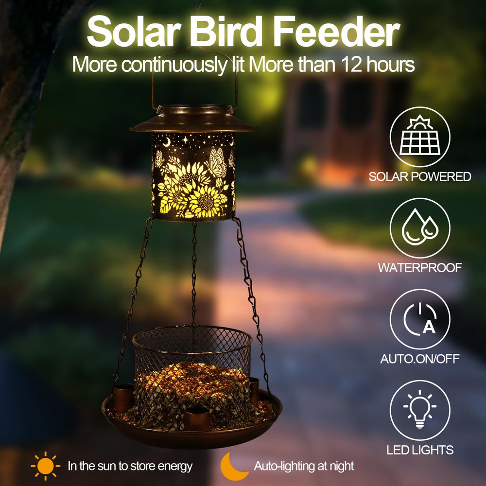 Tepaken Butterfly Solar Bird Feeder hollow pattern lights your garden at night.
