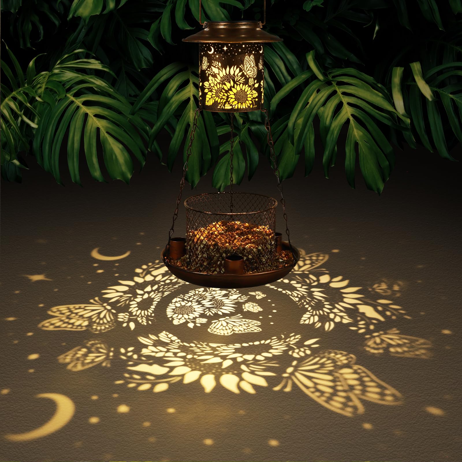Tepaken Butterfly Solar Bird Feeder features durable metal construction for outdoor use.