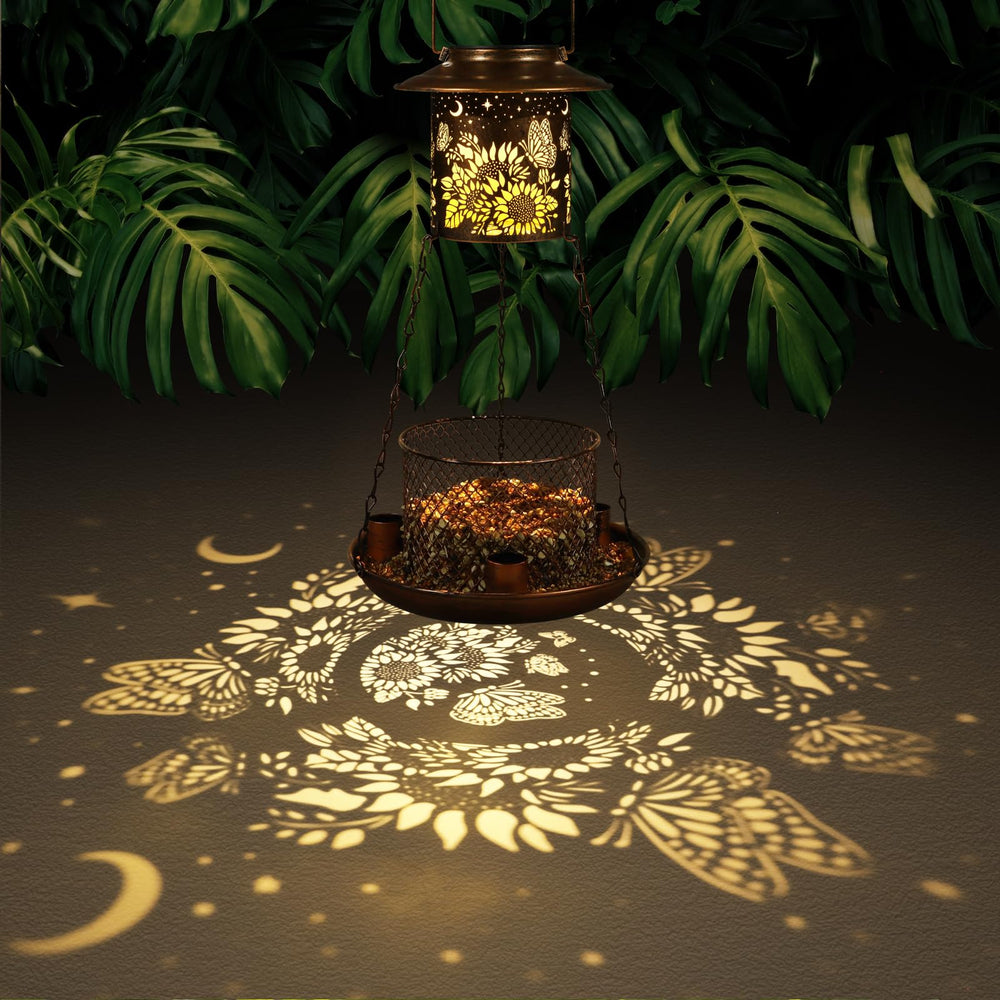 Tepaken Butterfly Solar Bird Feeder features durable metal construction for outdoor use.