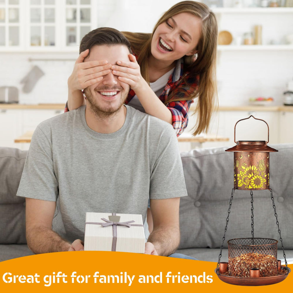 Tepaken Butterfly Solar Bird Feeder glows at night, enhancing yard ambience.