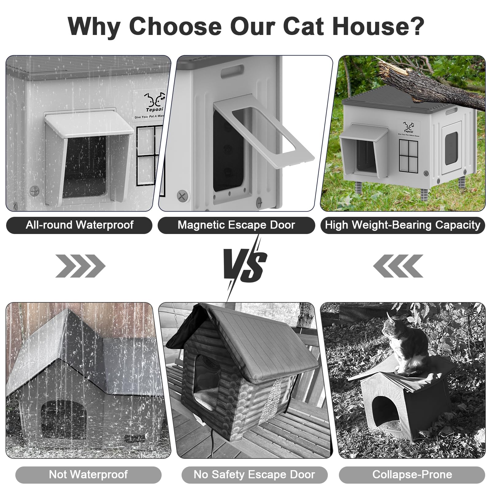 Tepoal 1-2 cat capacity image confirms roomy yet compact shelter for two cats