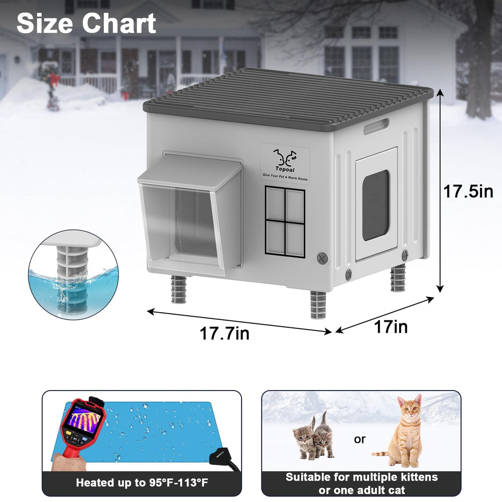 Tepoal elevated cat shelter interior view highlights raised design for dry and cozy warmth