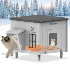 Tepoal heated cat house exterior shows outdoor cats staying warm in winter
