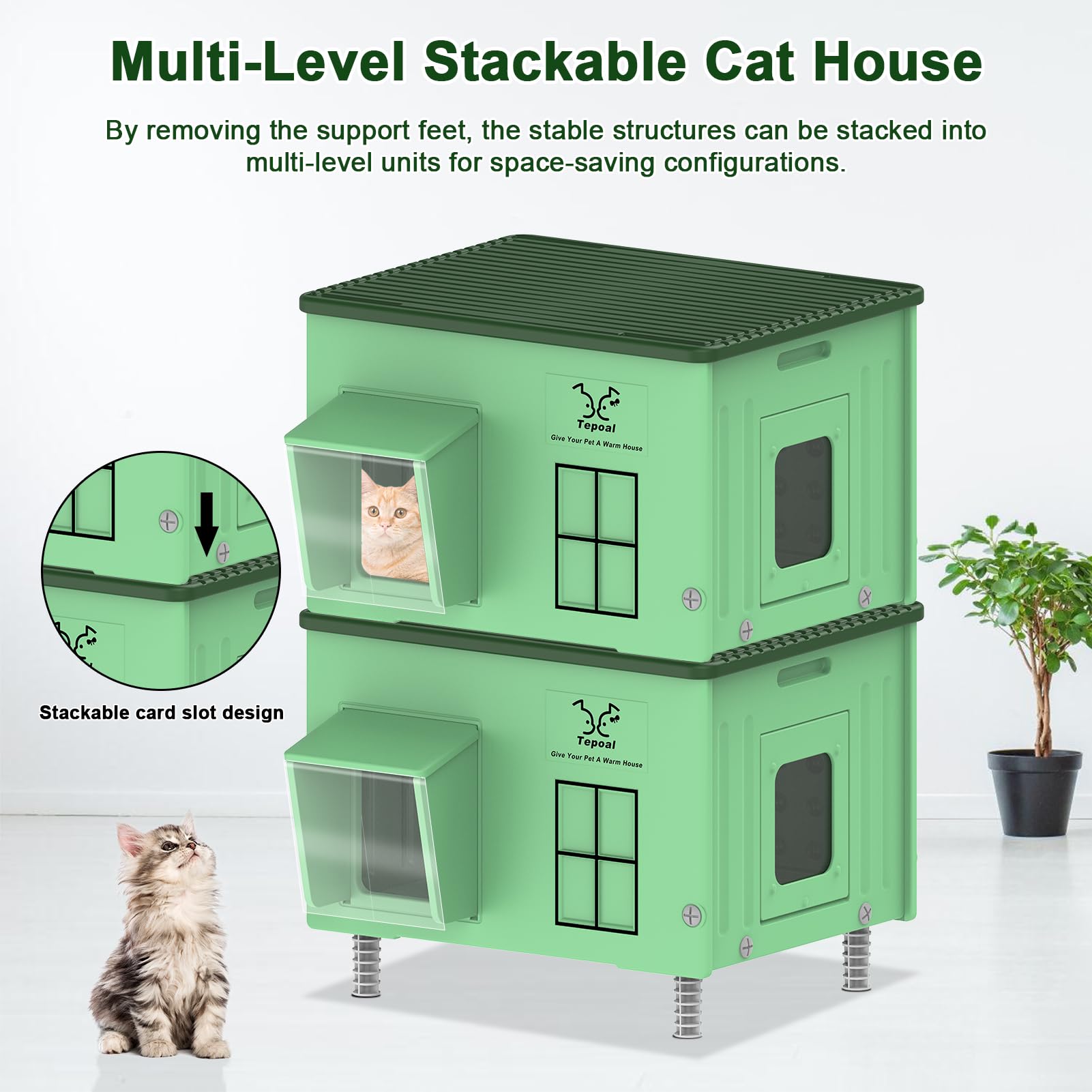 Tepoal stackable design saves floor space in barns or garages.