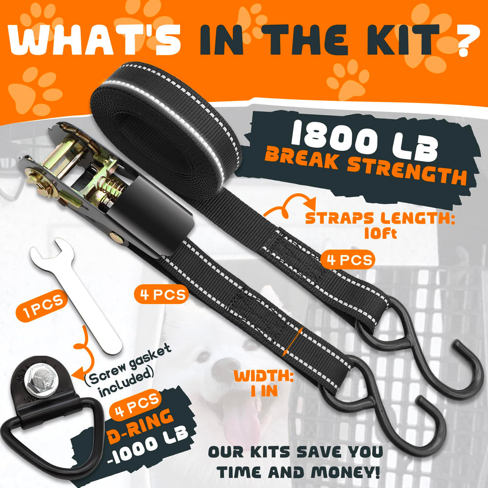 Terixe tie-down kit 1800lb break-strength strap showing durability.