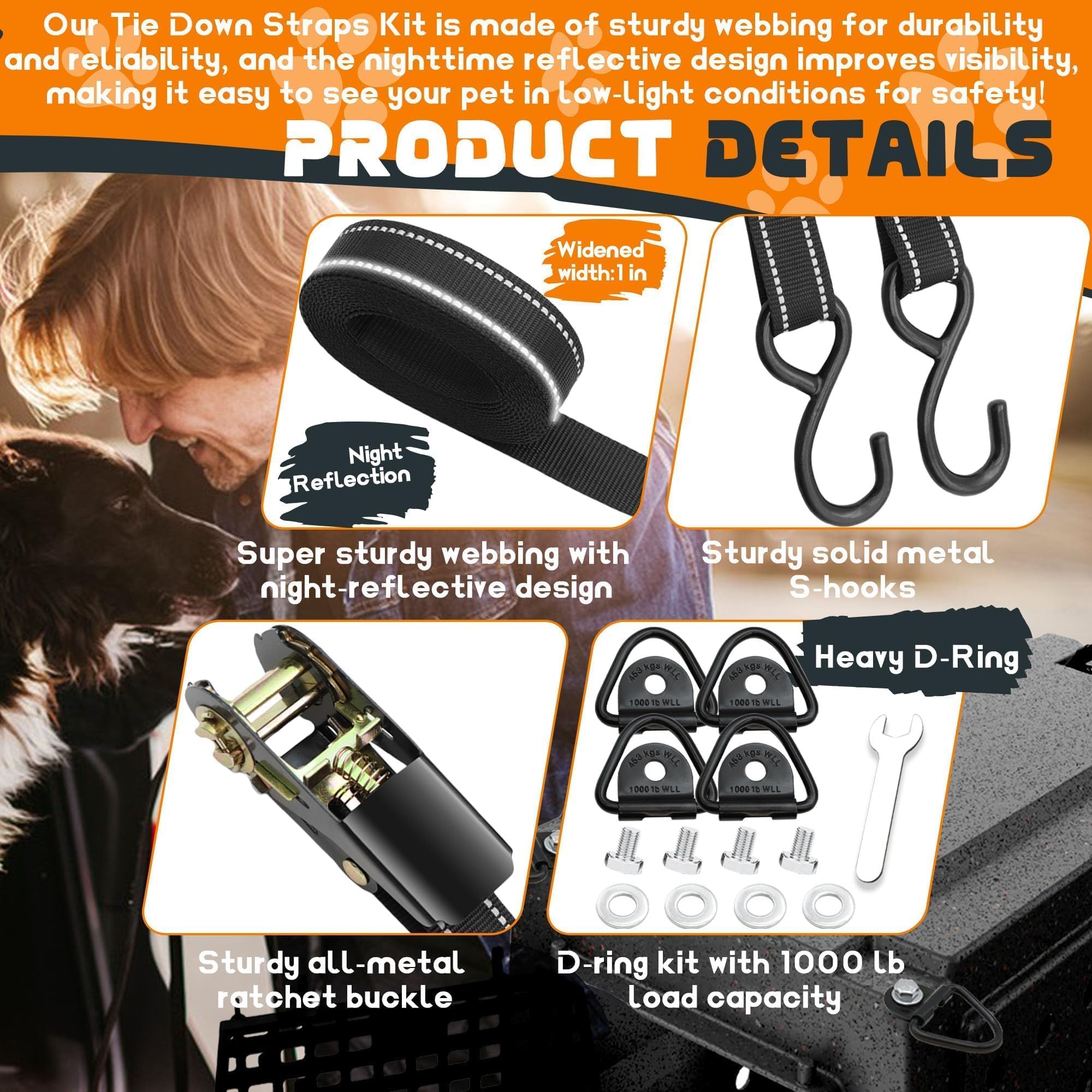 Terixe tie-down kit easy ratcheting action during setup.