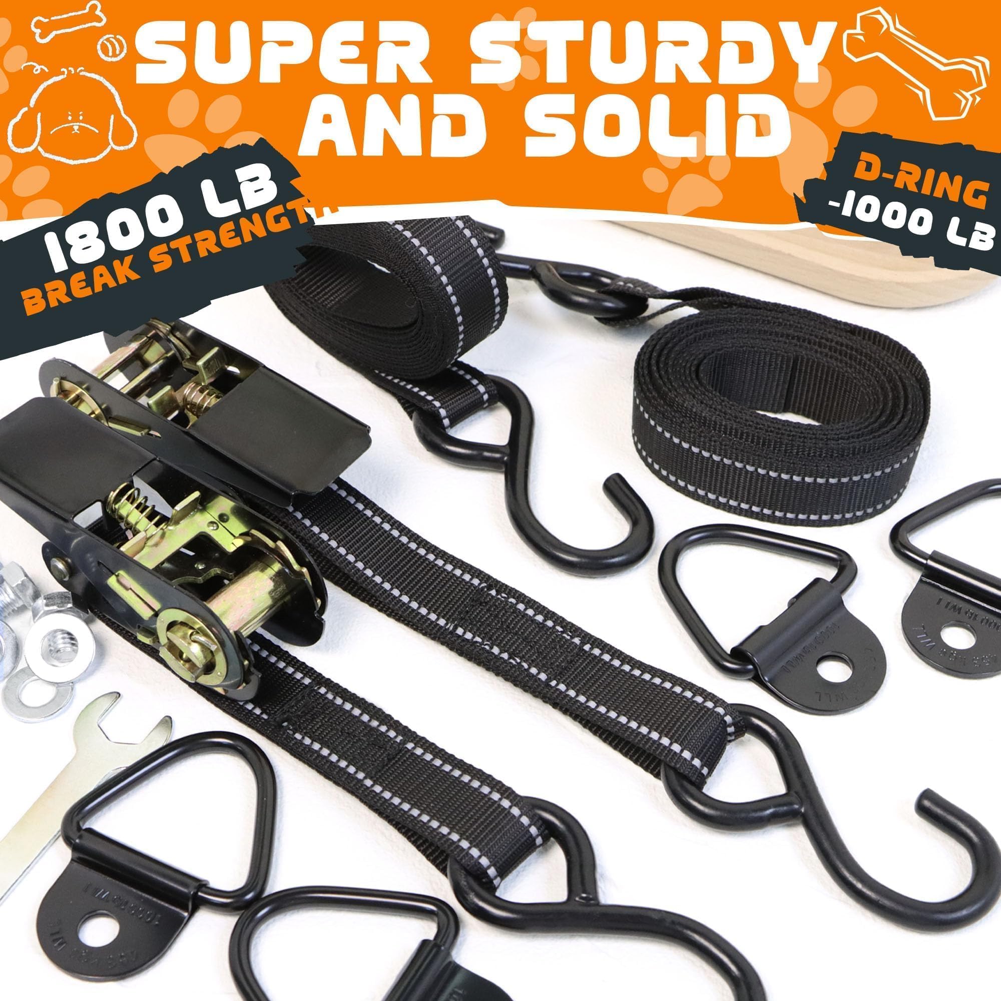 Terixe tie-down kit in-use securing kennel during transport.