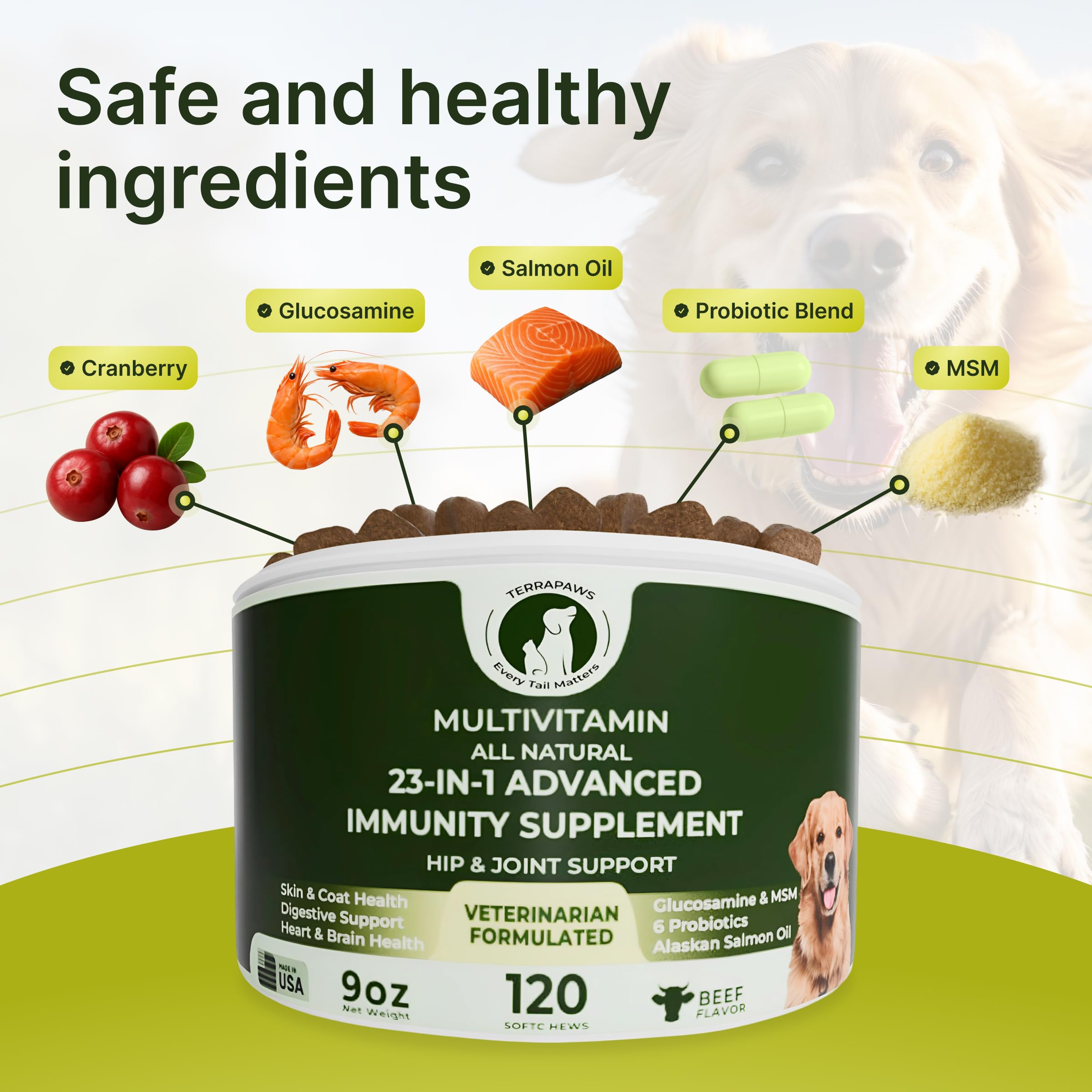 Terrapaws soft chews closeup shows tasty beef flavor for easy dosing.