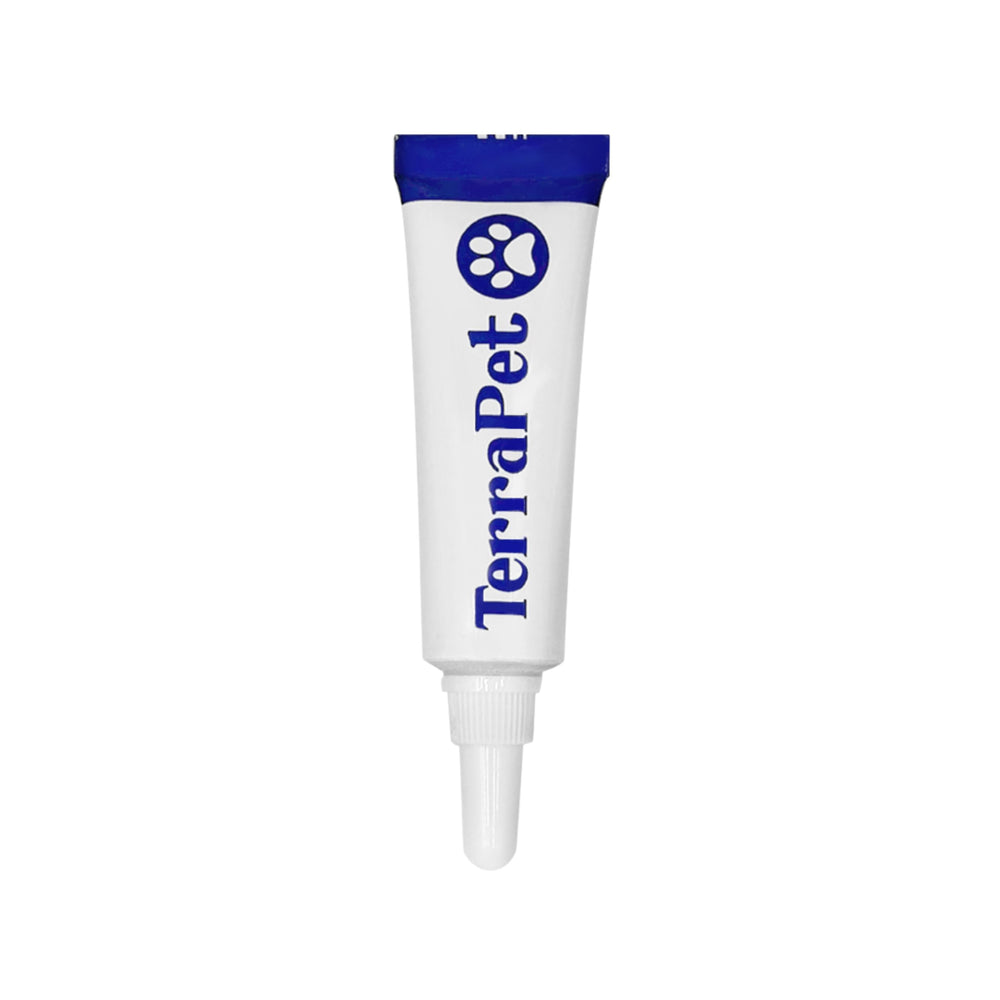 TerraPet 1-8 oz tube close up emphasizes compact size for travel