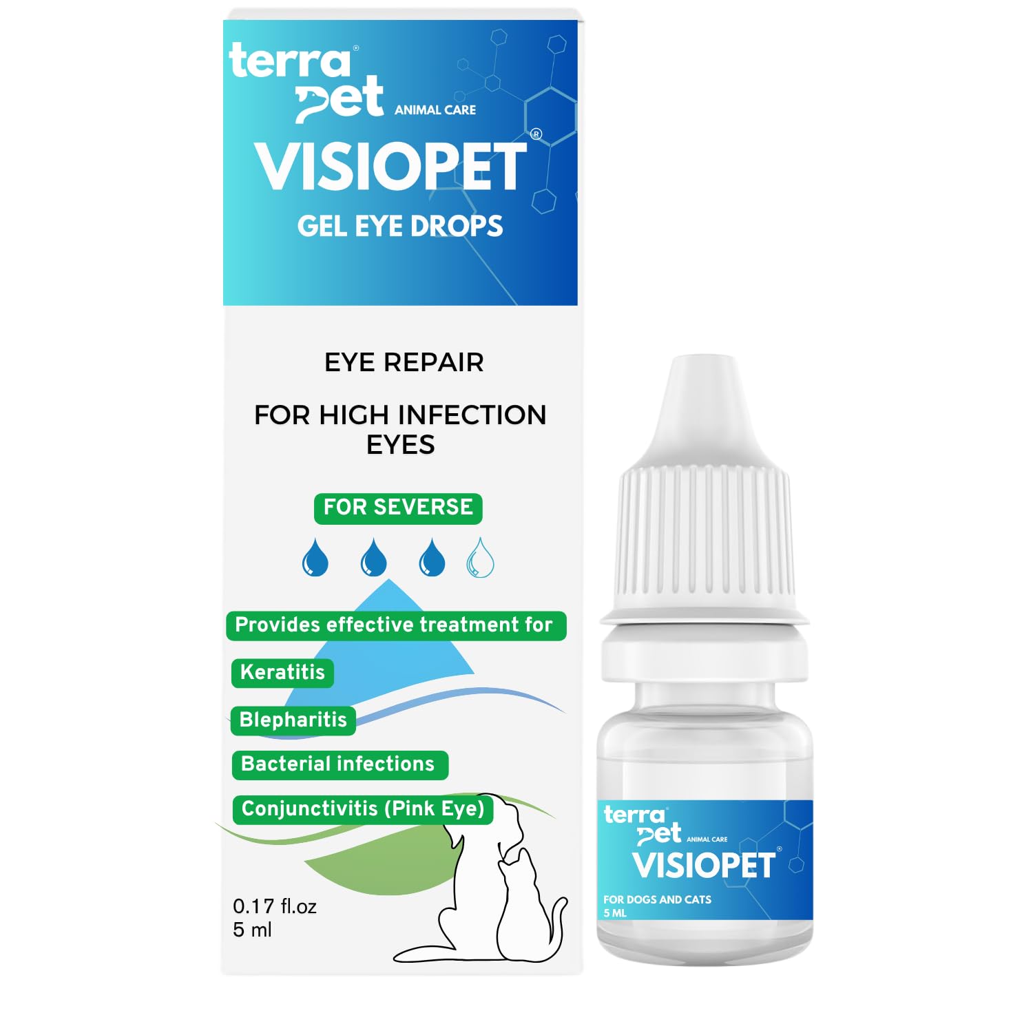 TERRAPET Visiopet eye drops nozzle-dispense demonstrates precise application for quick daily eye care.