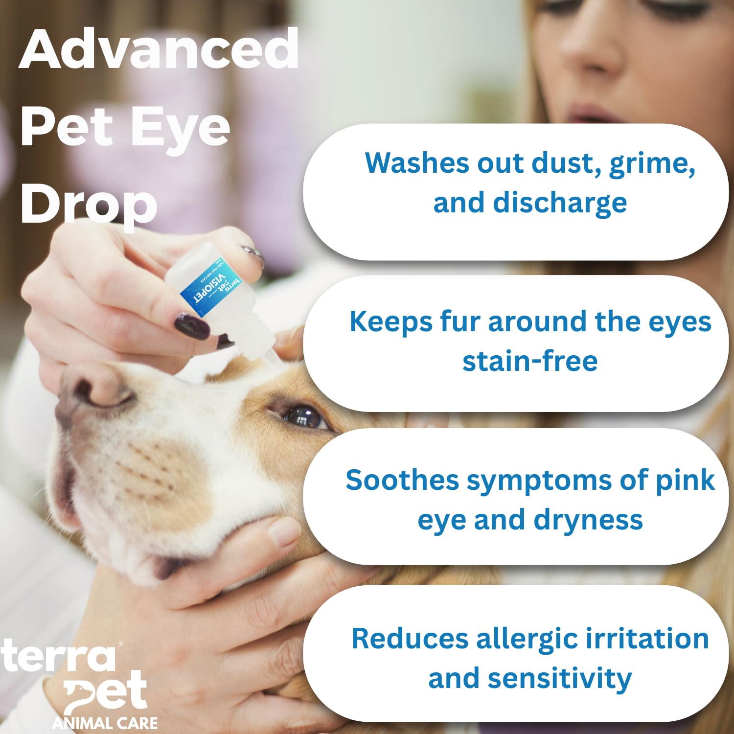 TERRAPET Visiopet no-alcohol gentle formula promotes comfortable daily use.