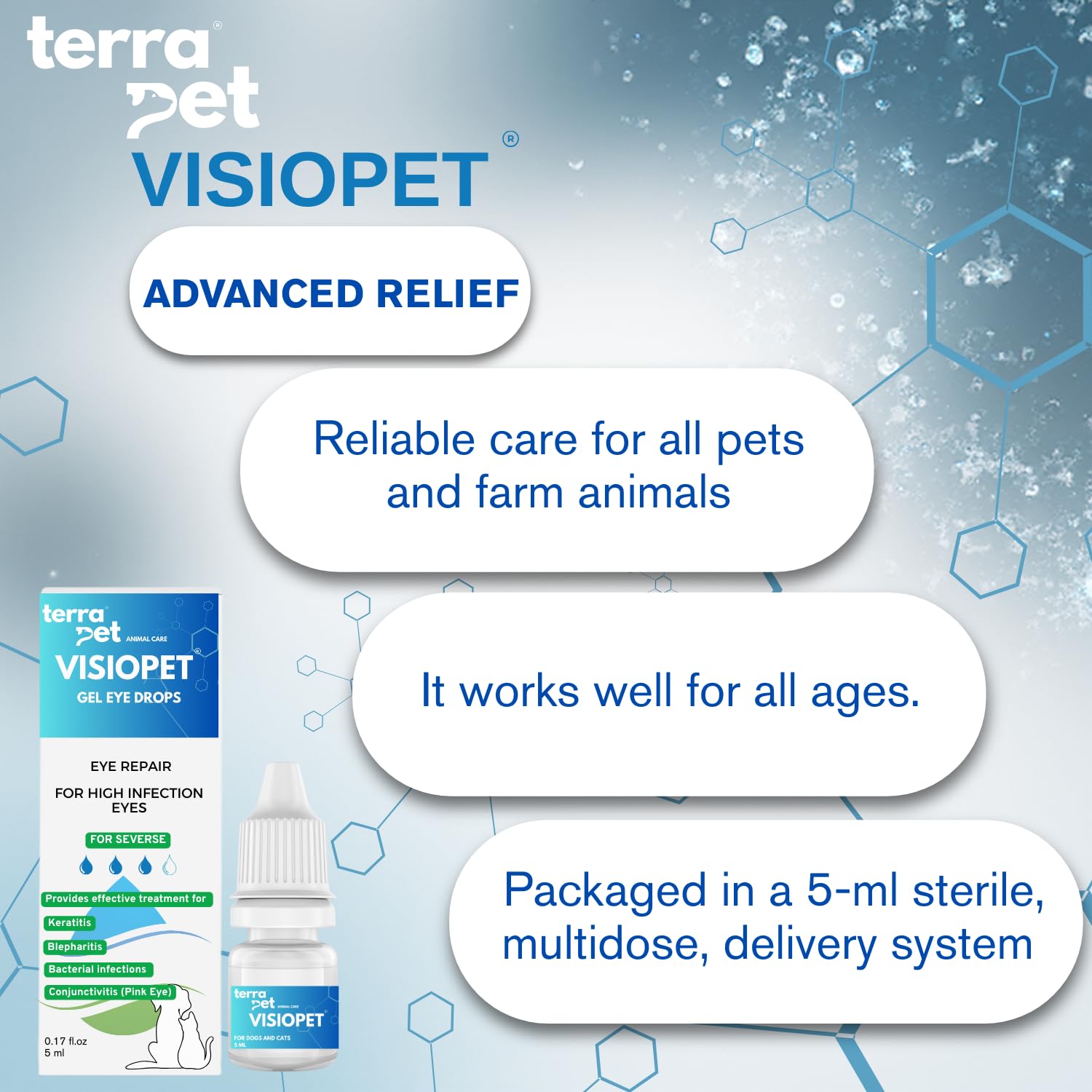 TERRAPET Visiopet veterinarian-formulated for reliable daily eye care.