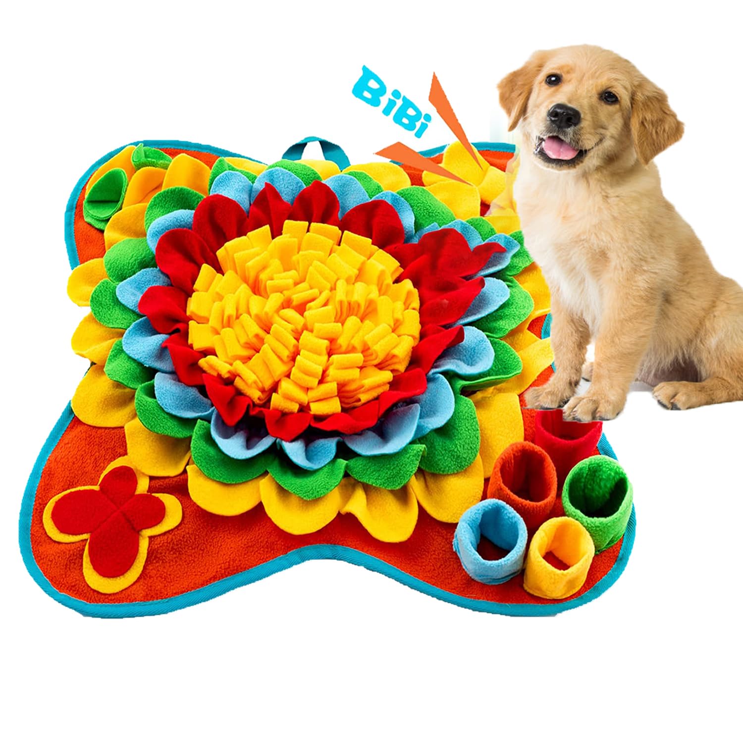 Tesitehi Snuffle Mat middle flower focuses on engaging treat hiding for mental enrichment.