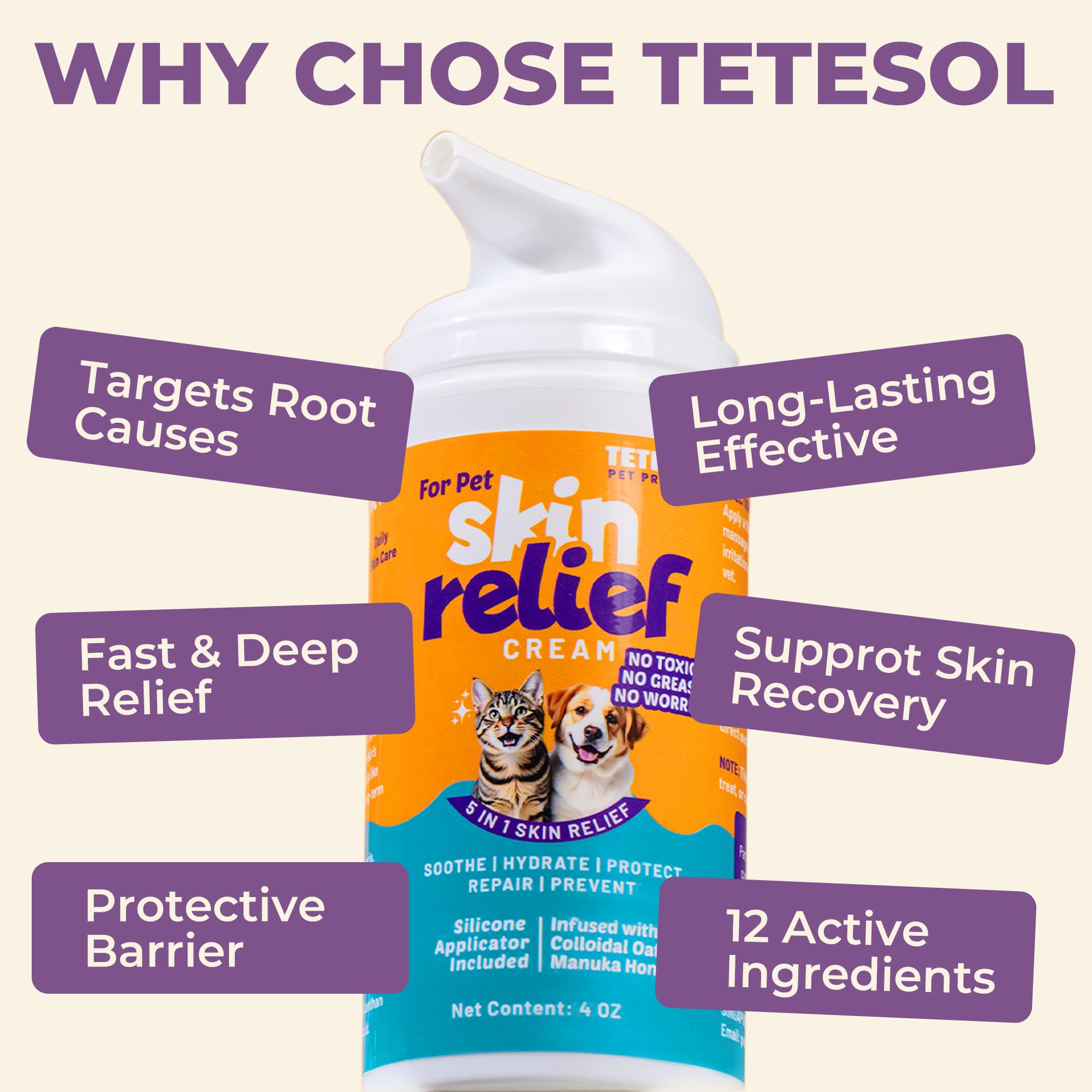 Tetesol colloidal oatmeal cream highlights calming nourishment for irritated skin.