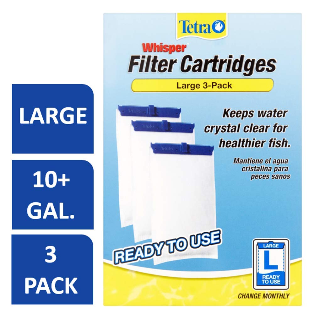 Tetra Whisper Large filter cartridge 3pk packaging shows convenient replacement for tanks