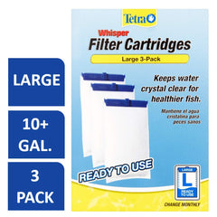 Tetra Whisper Large filter cartridge 3pk packaging shows convenient replacement for tanks