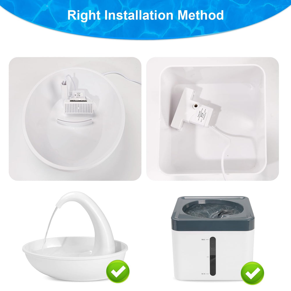 Tettie cat fountain filter in use reduces hair entry and maintains steady flow.