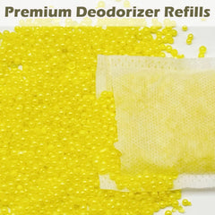 TeurWone odor eliminator ingredients close-up shows diatomite, activated carbon, and sepiolite for adsorption.