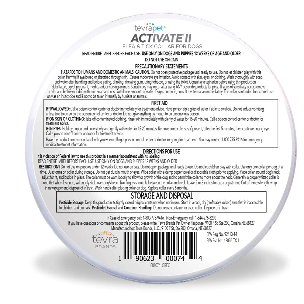 TevraPet Activate II two-pack box indicates convenient year-long prevention for dogs.