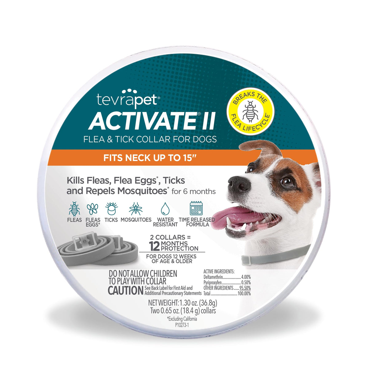 TevraPet Activate II flea collar packaging for small dogs showing long-lasting protection.