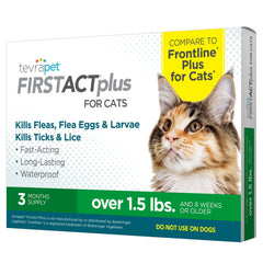 TevraPet FirstAct Plus bottle and applicator for easy monthly protection.