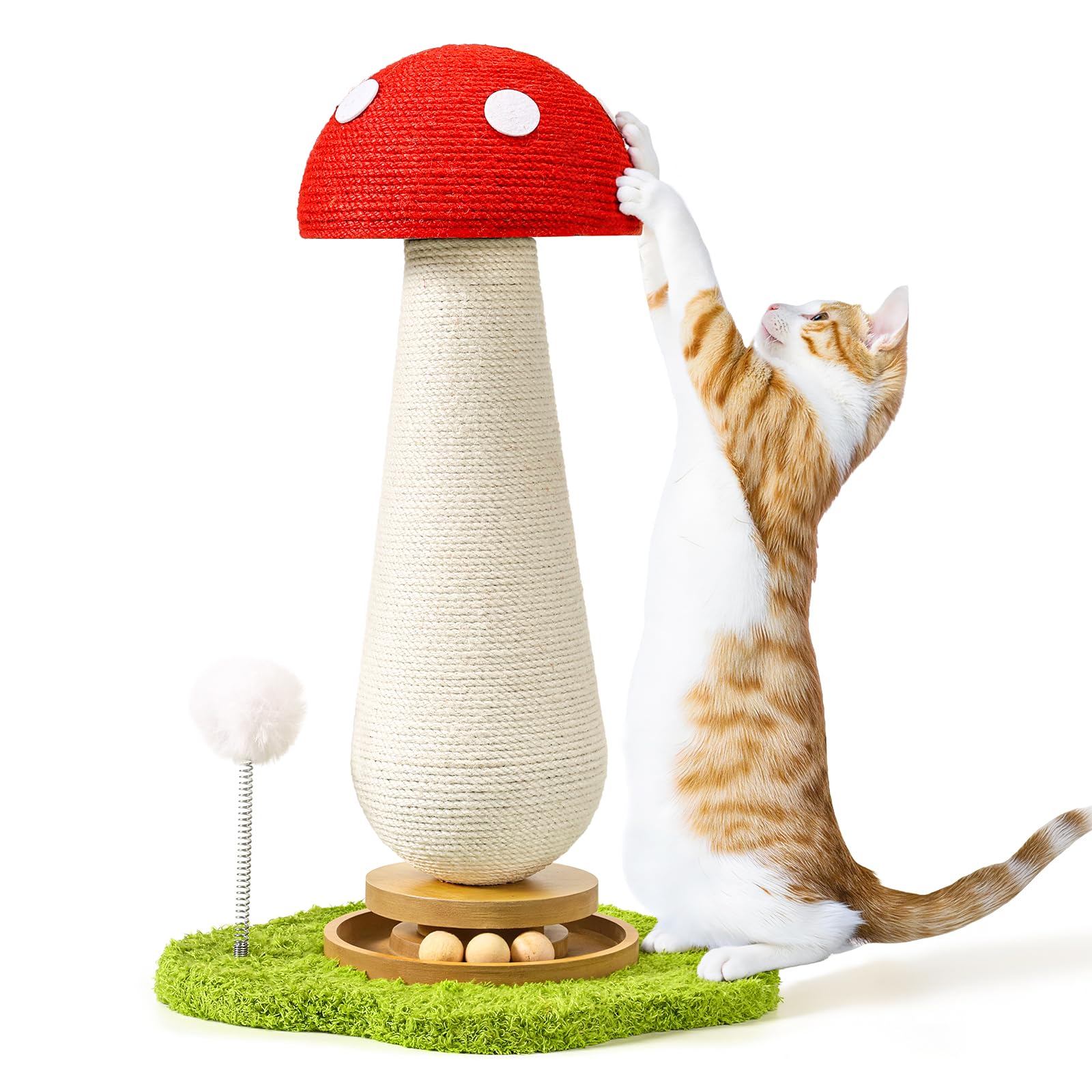 TEWIWAP mushroom cat scratching post with ball track enhances playtime