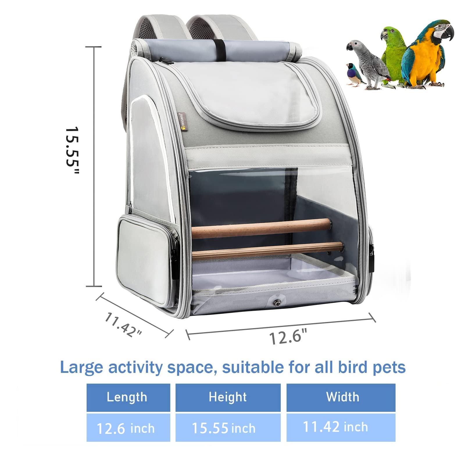 Texsens Bird Carrier Backpack front window lets birds enjoy scenery during trips.